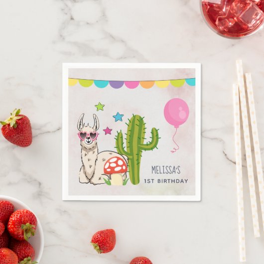 Cooles Lama in Herz-geformt Sonnenbrille Geburtsta Serviette (Beispiel)