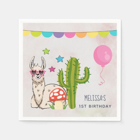 Cooles Lama in Herz-geformt Sonnenbrille Geburtsta Serviette (Vorderseite)