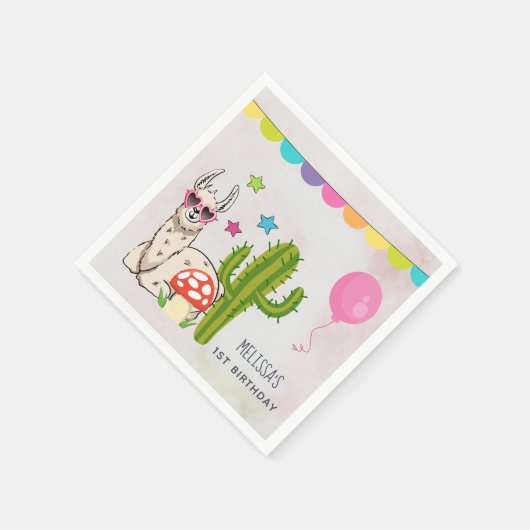 Cooles Lama in Herz-geformt Sonnenbrille Geburtsta Serviette (Ecke)