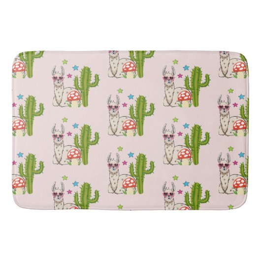 Cooles Lama in Herz-geformt Sonnenbrille Muster Badematte (Vorderseite)