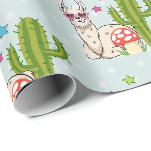 Cooles Lama in Herz-geformt Sonnenbrille Muster Geschenkpapier (Rolleneckpunkt)