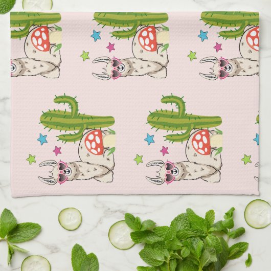 Cooles Lama in Herz-geformt Sonnenbrille Muster Geschirrtuch (Gefaltet)