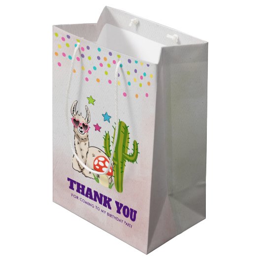 Cooles Lama in herzgeformte Sonnenbrille Danke Mittlere Geschenktüte (Vorderseite Schrägansicht)