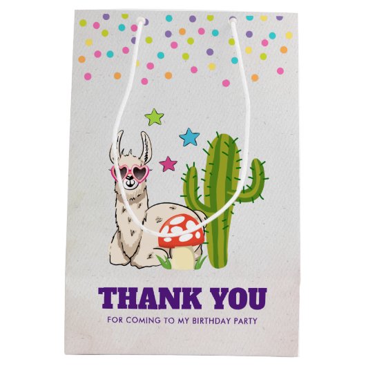 Cooles Lama in herzgeformte Sonnenbrille Danke Mittlere Geschenktüte (Rückseite)