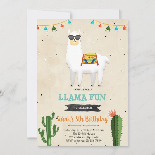 Cooles Lama-Jungenfiesta Geburtstagsdusche Einladung (Vorderseite)