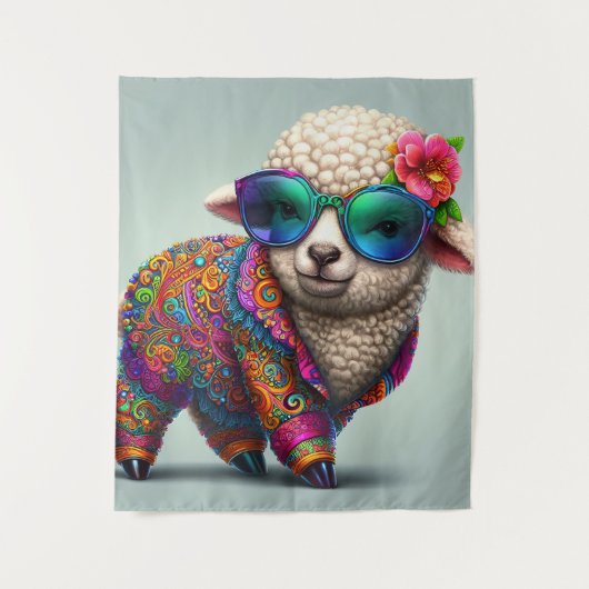 Cooles Lamm in einem farbenfrohen Anzug Wandteppich (Vorderseite)