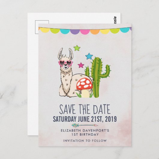 Cooles Lamm in Herz-Form-Sonnenbrille Save the Dat Postkarte (Vorne/Hinten)