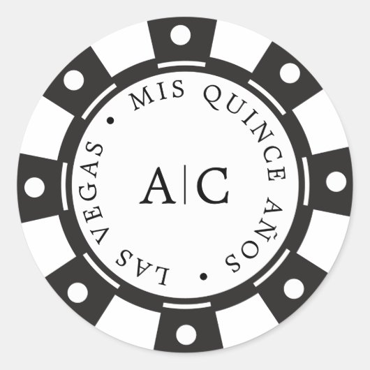 Cooles Las Vegas Poker Chip Quinceañera Monogramm Runder Aufkleber (Vorderseite)