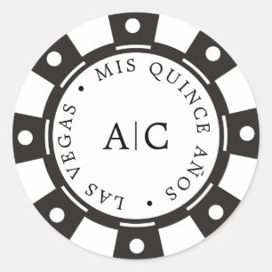 Cooles Las Vegas Poker Chip Quinceañera Monogramm Runder Aufkleber