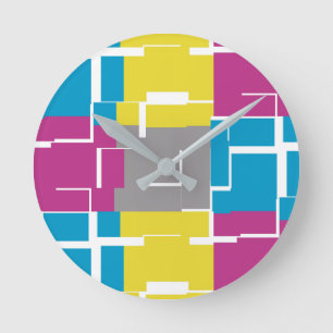 COOLES Lila blaues gelbes graues Muster Runde Wanduhr