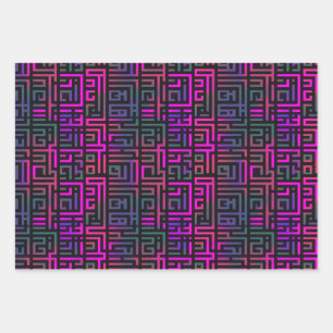 Cooles Lila Green Grid Maze Line Muster Geschenkpapier Set