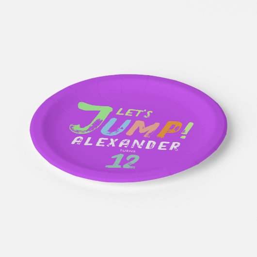 Cooles Lila rosa Trampolin Jump Kid Bounce Party Pappteller (Schrägansicht)