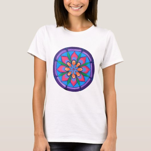Cooles lila Rosa und grünes Mandala T-Shirt (Vorderseite)