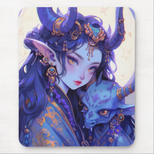 Cooles Lila und Gold Horned Elf Anime Girl Mousepad
