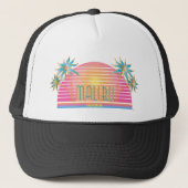 Cooles Logo von Malibu-CA-Sun Palm Trees Truckerkappe (Vorderseite)