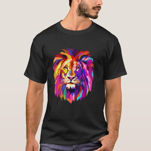 Cooles Löwenkopfdesign mit hellen Farben T-Shirt (Vorderseite)