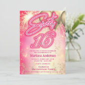 Cooles, lustig heißrosa Goldballon Funkfeuer Einladung (Stehend Vorderseite)