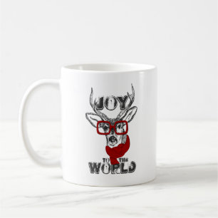 Cooles, lustiges Hirschskizze "Joy to World" Zitat Kaffeetasse