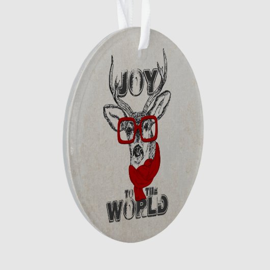 Cooles, lustiges Hirschskizze "Joy to World" Zitat Ornament (Vorderseite)