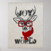 Cooles, lustiges Hirschskizze "Joy to World" Zitat Poster (Vorne)