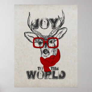 Cooles, lustiges Hirschskizze "Joy to World" Zitat Poster