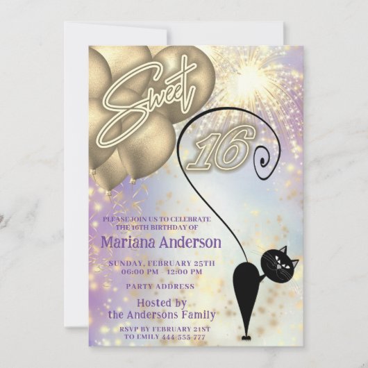 Cooles lustiges Katzenballon Feuerwerk Einladung (Vorderseite)