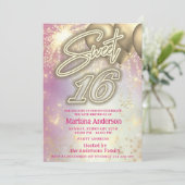 Cooles, lustiges Rosa-Goldballon Funkfeuer Einladung (Stehend Vorderseite)