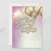 Cooles, lustiges Rosa-Goldballon Funkfeuer Einladung (Rückseite)