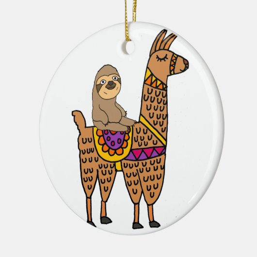 Cooles lustiges Sloth-Reitlama Keramik Ornament (Links)