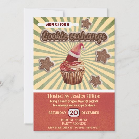 Cooles lustiges Typografie-Cookie-Austausch Party Einladung (Vorderseite)