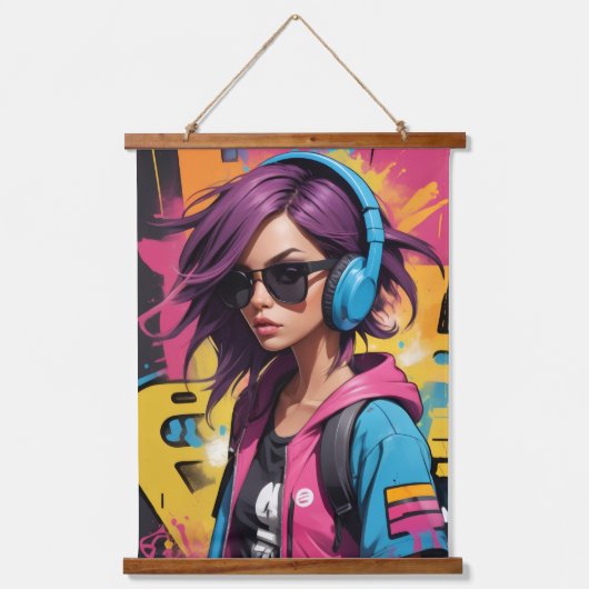 cooles Mädchen Wandteppich Mit Holzrahmen (Vorderseite)