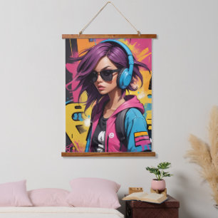 cooles Mädchen Wandteppich Mit Holzrahmen