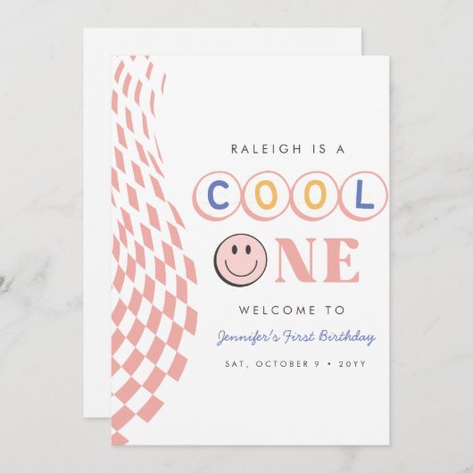 Cooles Mädchen zum ersten Geburtstag Einladung (Vorne/Hinten)