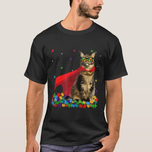 Cooles Maine Coon Autism Awareness Graphic Cat T-Shirt (Vorderseite)