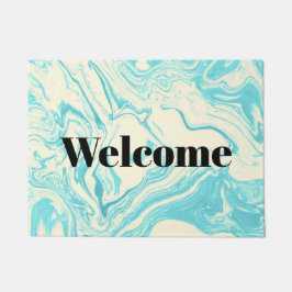 Cooles Marmordesign in Türkis und Creme Fußmatte