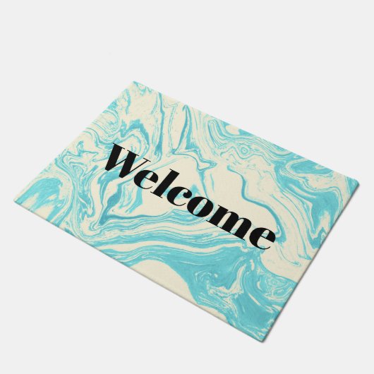 Cooles Marmordesign in Türkis und Creme Fußmatte (Schrägansicht)