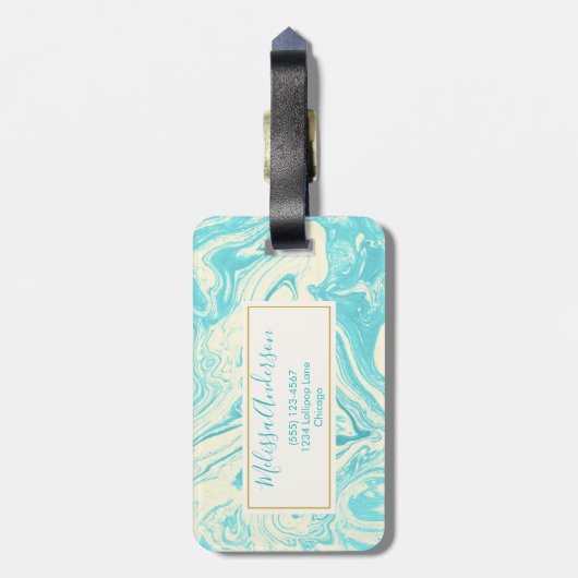 Cooles Marmordesign in Türkis und Creme Gepäckanhänger (Rückseite vertikal)