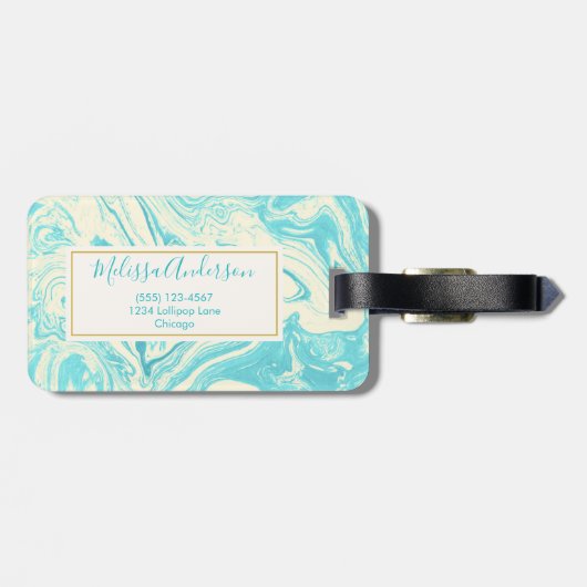 Cooles Marmordesign in Türkis und Creme Gepäckanhänger (Rückseite horizontal)