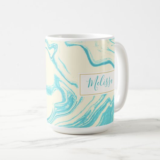 Cooles Marmordesign in Türkis und Creme Kaffeetasse (VorderseiteRechts)