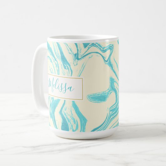 Cooles Marmordesign in Türkis und Creme Kaffeetasse (Vorderseite Links)