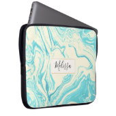 Cooles Marmordesign in Türkis und Creme Laptopschutzhülle (Vorne Rechts)