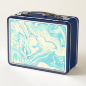 Cooles Marmordesign in Türkis und Creme Metall Lunch Box (Rückseite)