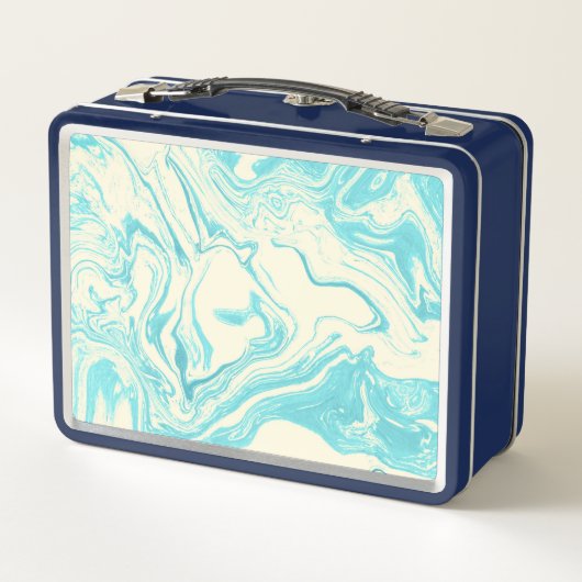 Cooles Marmordesign in Türkis und Creme Metall Lunch Box (Rückseite)