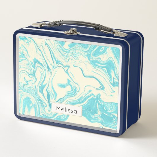 Cooles Marmordesign in Türkis und Creme Metall Lunch Box (Vorderseite)