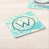 Cooles Marmordesign in Türkis und Creme Monogramm Rechteckiger Pappuntersetzer (angewinkelt)