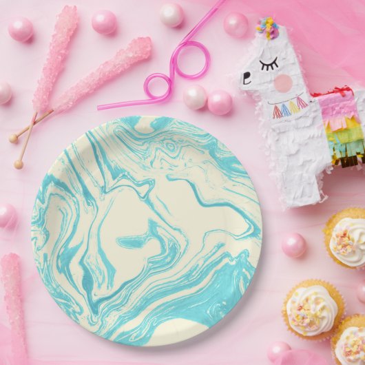 Cooles Marmordesign in Türkis und Creme Pappteller (Party)