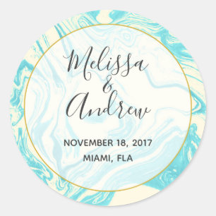 Cooles Marmordesign in Türkis und Creme Runder Aufkleber