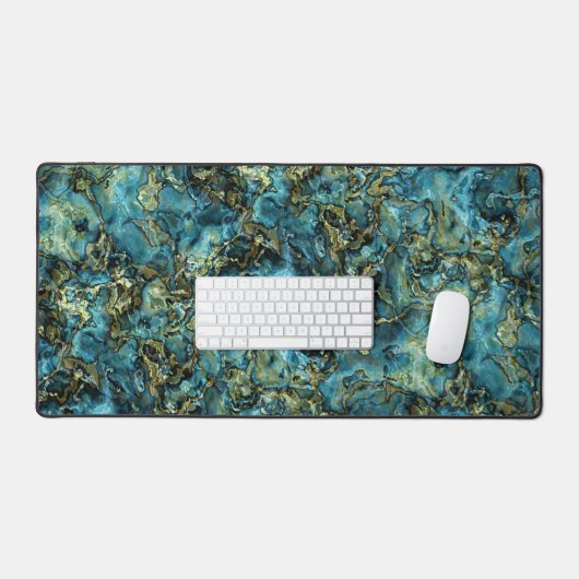 Cooles Marmormuster Aquamarin Türkis Gold Agate Ar Schreibtischunterlage (Tastatur & Maus)
