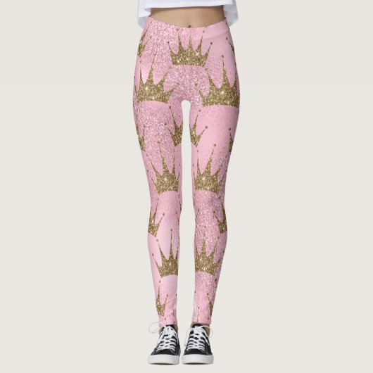 cooles Meerjungfrau Glitzer Chic Rosa Goldene Tiar Leggings (Vorderseite)