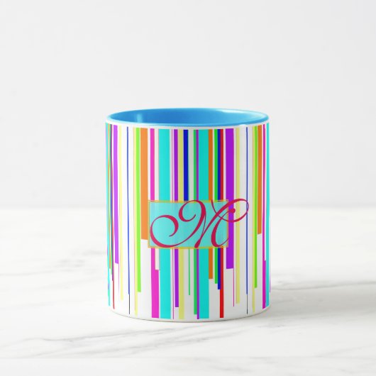 Cooles "Mehrfarbenstreifen" Mustermonogramm Tasse (Zentrum)